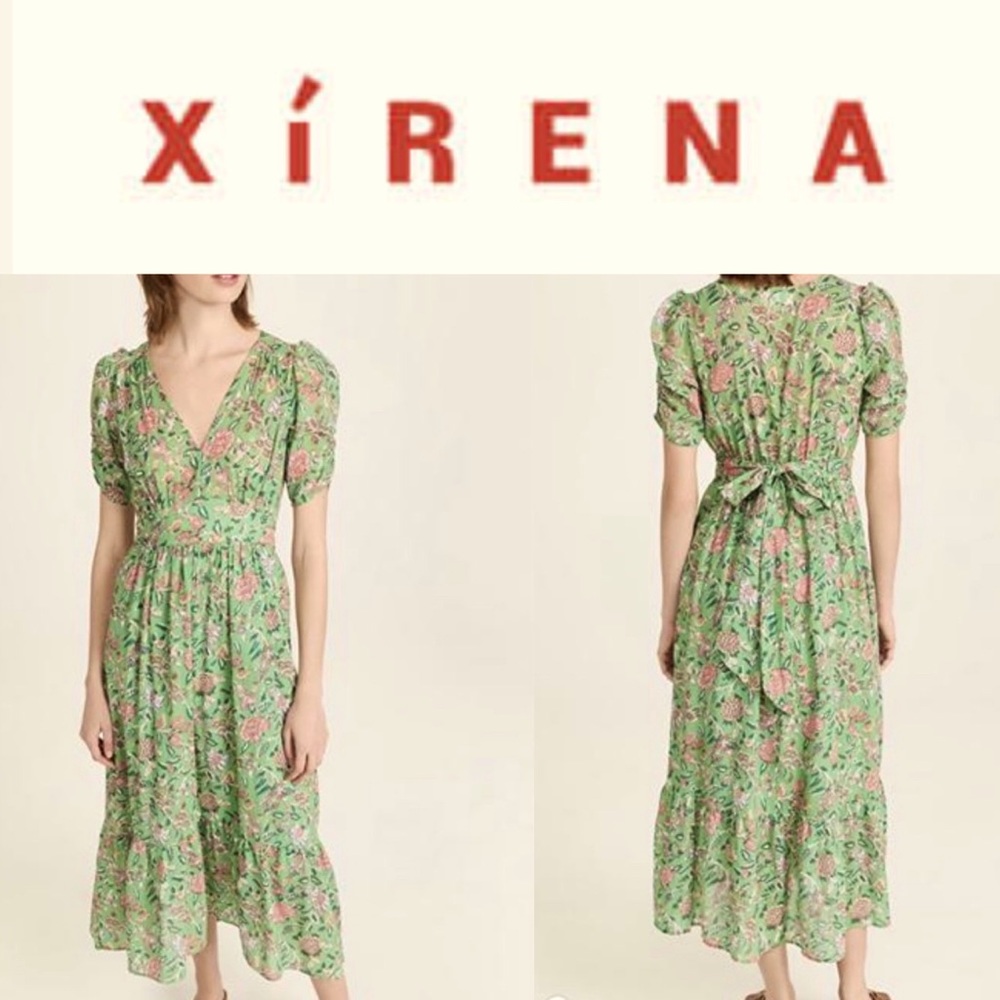 XIRENA GREEN FLORAL MAXI DRESS. XS